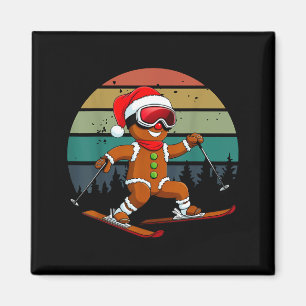 Retro sun gingerbread man skiing santa hat xmas magnet