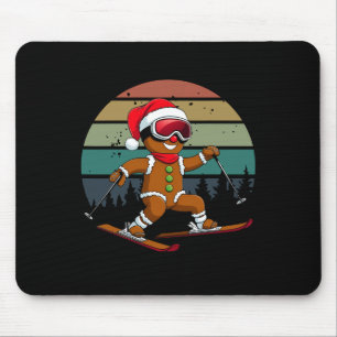 Retro Sun Gingerbread Man Skiing Santa Hat Xmas Sk Mouse Pad
