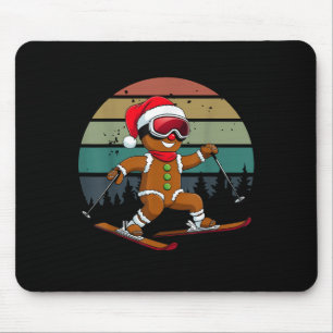 Retro Sun Gingerbread Man Skiing Santa Hat Xmas Sk Mouse Pad