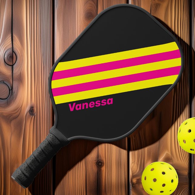 Retro Sun Glow Stripes with Name Pickleball Paddle (Creator Uploaded)