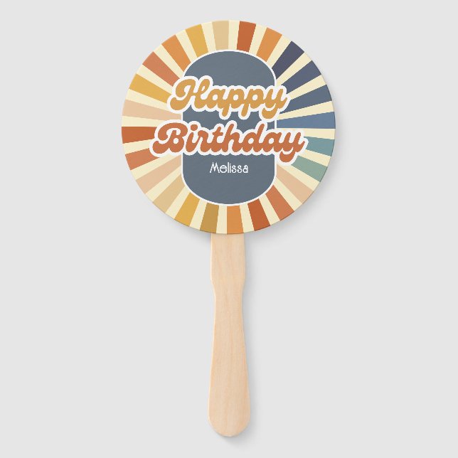 Retro Sun Groovy Wave Happy Birthday Hand Fan (Back)