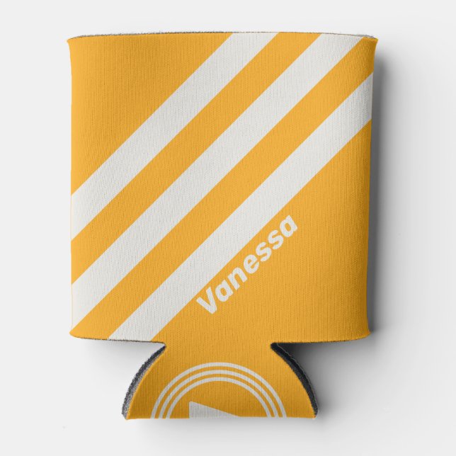 Retro Sun Kissed Three Stripes with Name Can Cooler (Front)