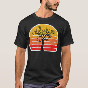 Retro Sun Minimalist Leafless Maple Tree Design Gr T-Shirt