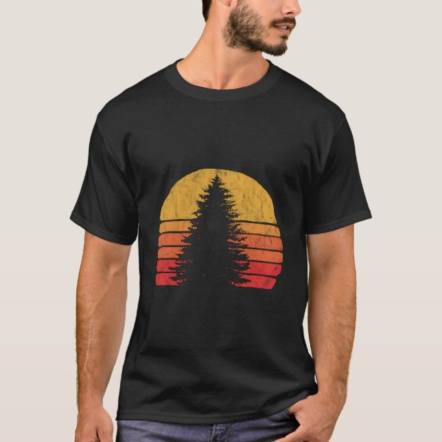 Retro Sun Minimalist Pine Tree Design - Graphic 80 T-Shirt (Front)