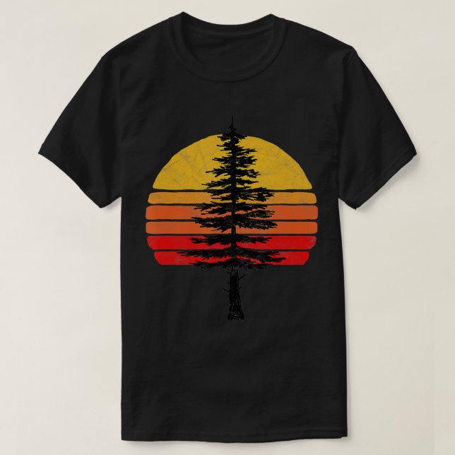Retro Sun Minimalist White Pine Tree Illustration  T-Shirt (Design Front)