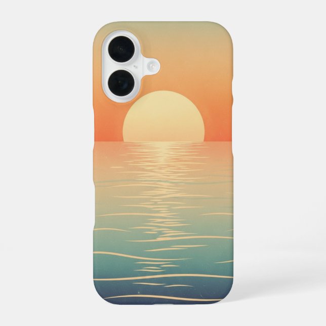 Retro Sun Over the Ocean iPhone 16 Case (Back)