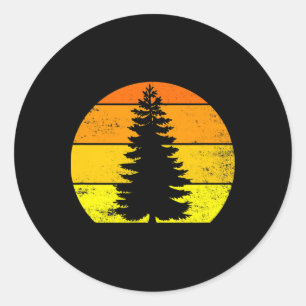 Retro Sun Pine Tree Outdoor Hiking Camping Climbin Classic Round Sticker