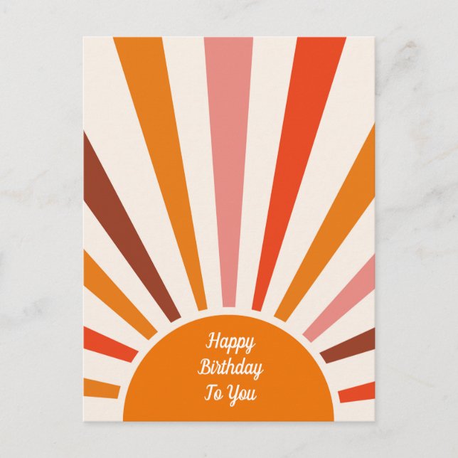 Retro Sun Rays Burst Sunset Orange Birthday Postcard (Front)