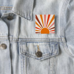 Retro Sun Rays Burst Sunset Orange Yellow Red    15 Cm Square Badge<br><div class="desc">Retro sun burst design in warm pink,  brown,  orange tones. Retro modern orange sunrays,  morning sunshine geometric abstract art.</div>