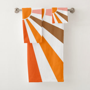 Retro Sun Rays Burst Sunset Orange Yellow Red Bath Towel Set