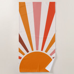 Retro Sun Rays Burst Sunset Orange Yellow Red     Beach Towel