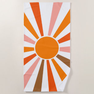 Retro Sun Rays Burst Sunset Orange Yellow Red     Beach Towel