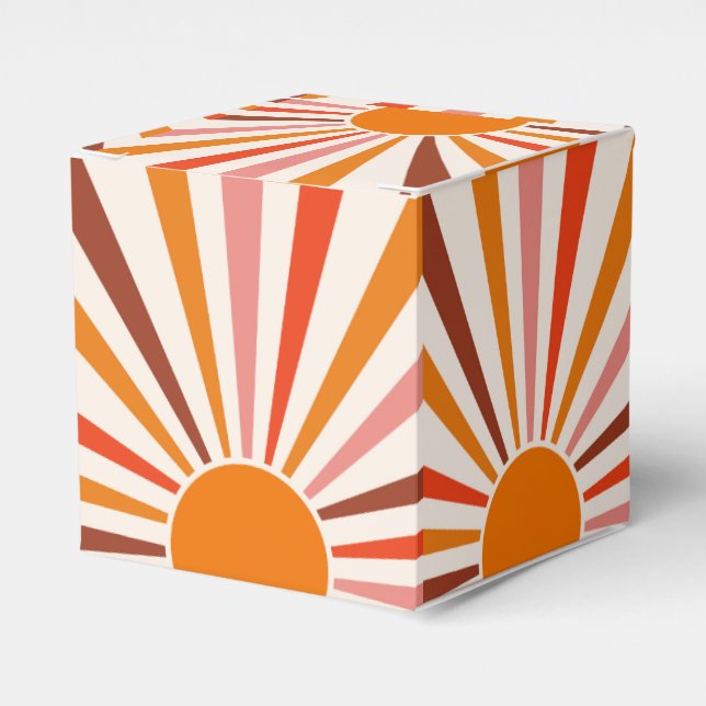 Retro Sun Rays Burst Sunset Orange Yellow Red Favour Box (Front Side)