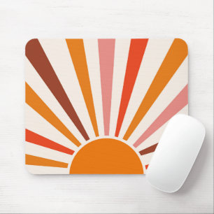 Retro Sun Rays Burst Sunset Orange Yellow Red    Mouse Pad