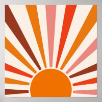 Retro Sun Rays Burst Sunset Orange Yellow Red