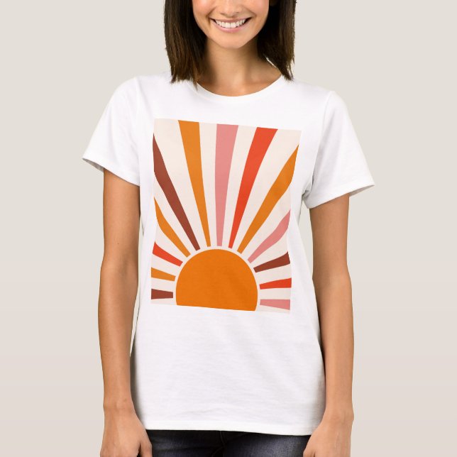 Retro Sun Rays Burst Sunset Orange Yellow Red   T-Shirt (Front)