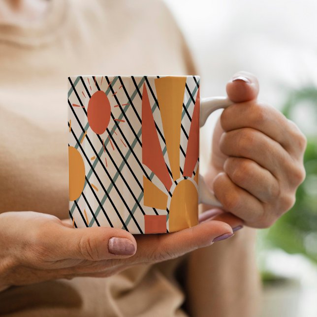 Retro Sun red orange blue black & white decorative Coffee Mug (Creator Uploaded)