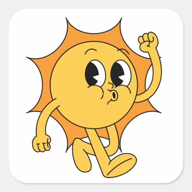 Retro Sun Smiley Square Sticker (Front)
