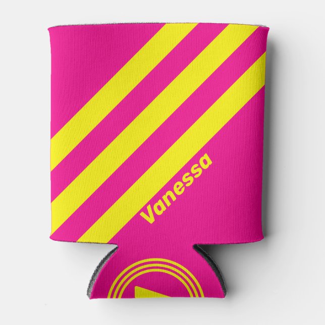 Retro Sun Soaked Three Stripes with Name Can Cooler (Front)