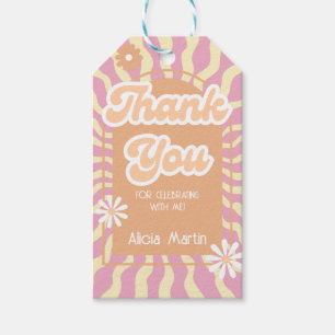 Retro Sun Wave Daisy Groovy Brown Thank You Gift Tags