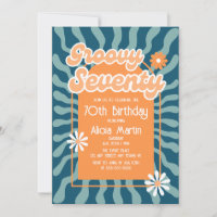 Retro Sun Wave Daisy Groovy Orange 70th Birthday