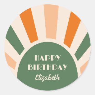 Retro Sunburst Arch Typography Birthday Green Classic Round Sticker