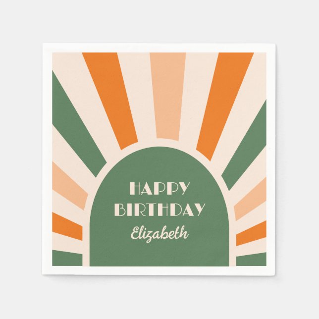 Retro Sunburst Arch Typography Birthday Green Napkin (Front)