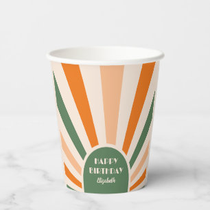 Retro Sunburst Arch Typography Birthday Green Paper Cups