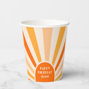 Retro Sunburst Arch Typography Birthday Peach Paper Cups
