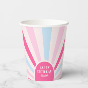 Retro Sunburst Arch Typography Birthday Pink Paper Cups