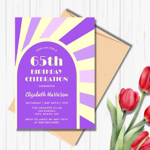 Retro Sunburst Arch Typography Birthday Yellow Invitation