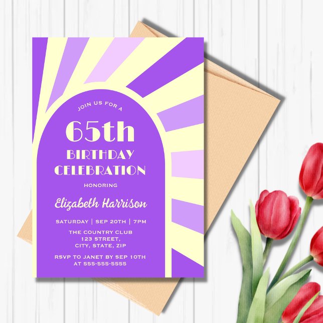 Retro Sunburst Arch Typography Birthday Yellow Invitation (Creator Uploaded)