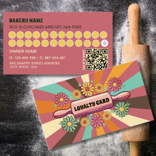 Retro sunburst baking rolling pin Bakery Pink Loyalty Card