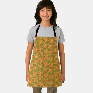 Retro Sunburst Daisy Floral in Golden Olive Apron