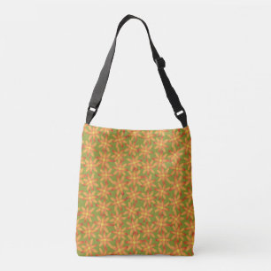 Retro Sunburst Daisy Floral in Golden Olive Crossbody Bag