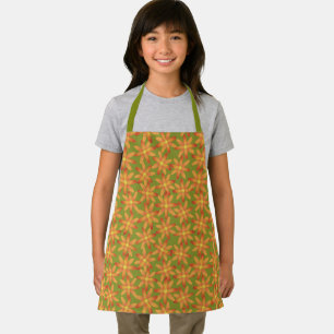 Retro Sunburst Daisy Floral in Golden Olive Kids Apron