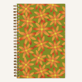 Retro Sunburst Daisy Floral in Golden Olive Notebook