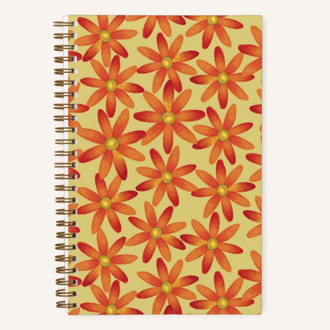 Retro Sunburst Daisy Floral in Warm Yellow Notebook (Front)