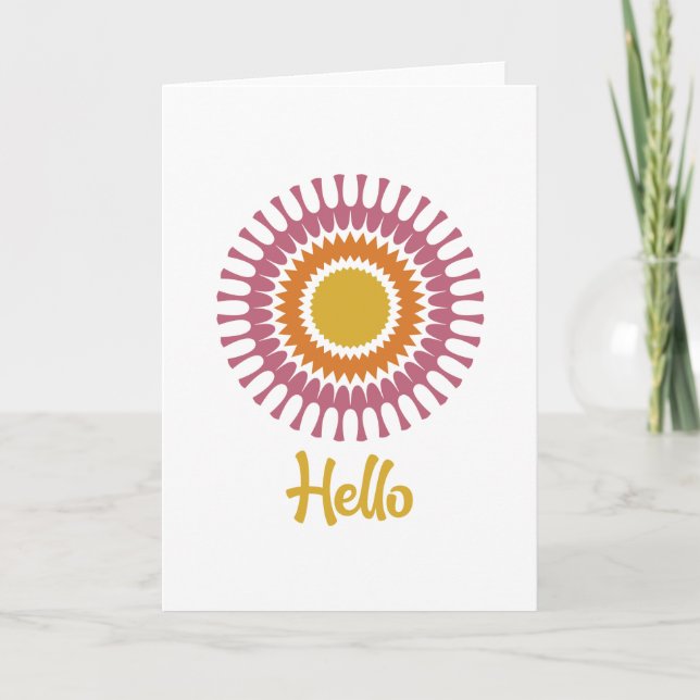 Retro Sunburst Note Card in Gold and Purple (Front)