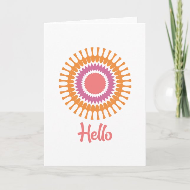 Retro Sunburst Note Card in Orange and Violet (Front)
