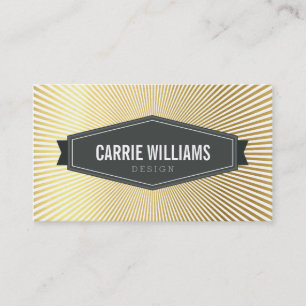 RETRO SUNBURST PATTERN grey badge logo gold foil Business Card