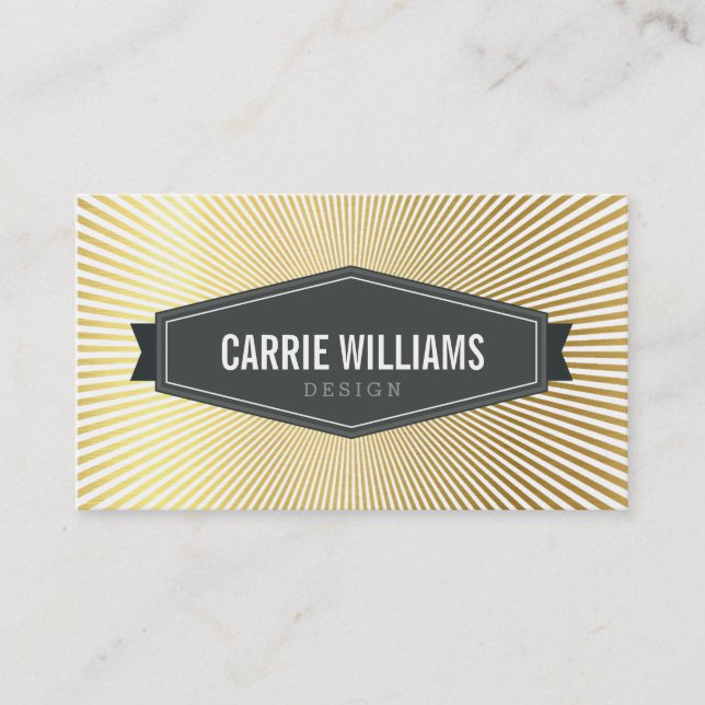 RETRO SUNBURST PATTERN grey badge logo gold foil Business Card (Front)