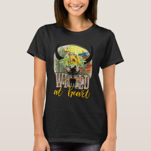 Retro Sunflower Bull Skull Wild At Heart Western C T-Shirt