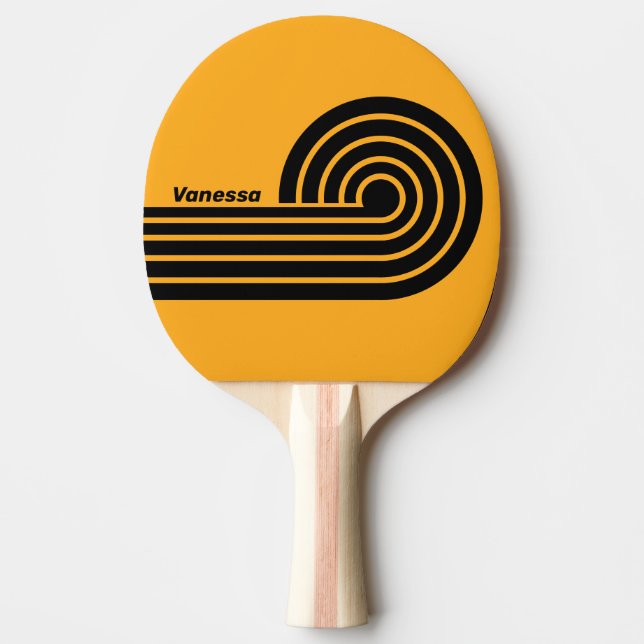Retro Sunflower Buzz Dual Curl Stripes with Name Ping Pong Paddle (Front)