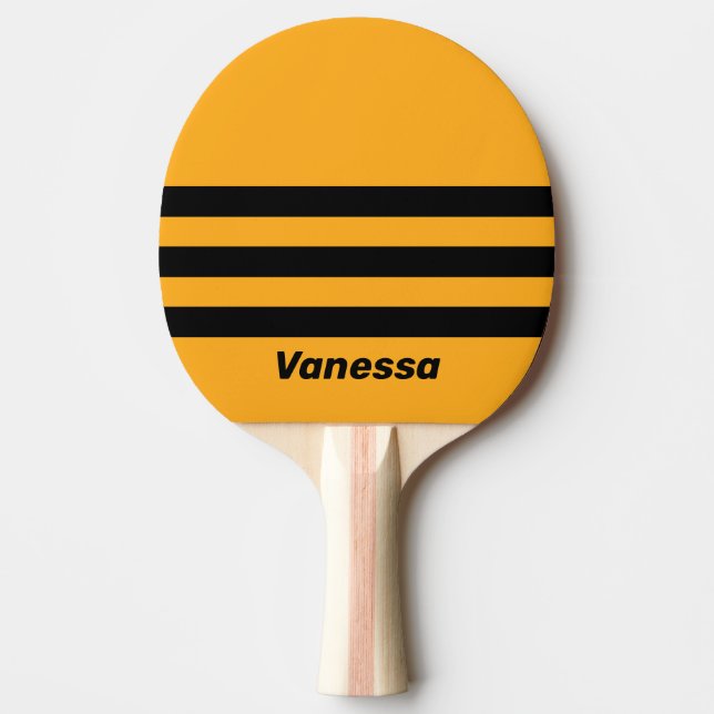 Retro Sunflower Buzz Three Across Stripe with Name Ping Pong Paddle (Front)