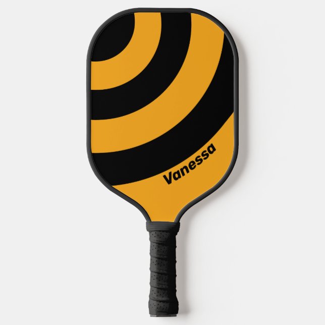 Retro Sunflower Buzz Three Circle Stripe with Name Pickleball Paddle (Front)