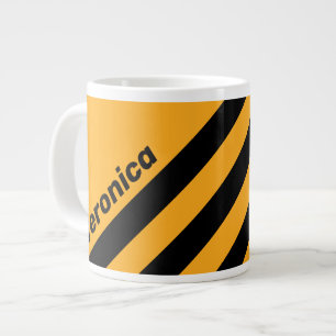 Retro Sunflower Buzz Three Stripes with Name Large Coffee Mug