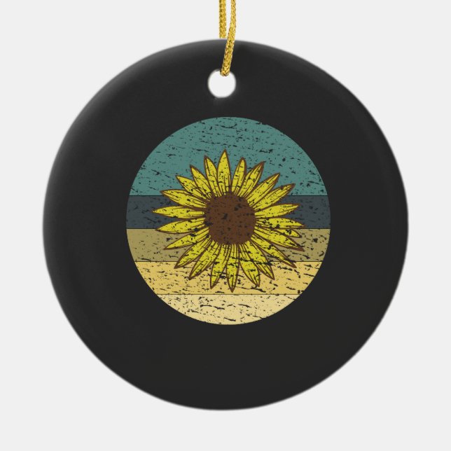 Retro Sunflower  Ceramic Tree Decoration (Front)