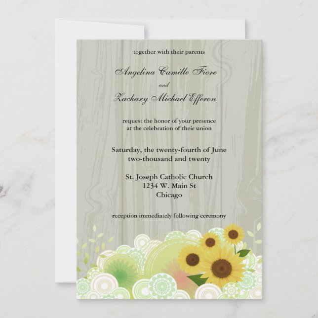 Retro Sunflower Formal Wedding Invitation (Front)