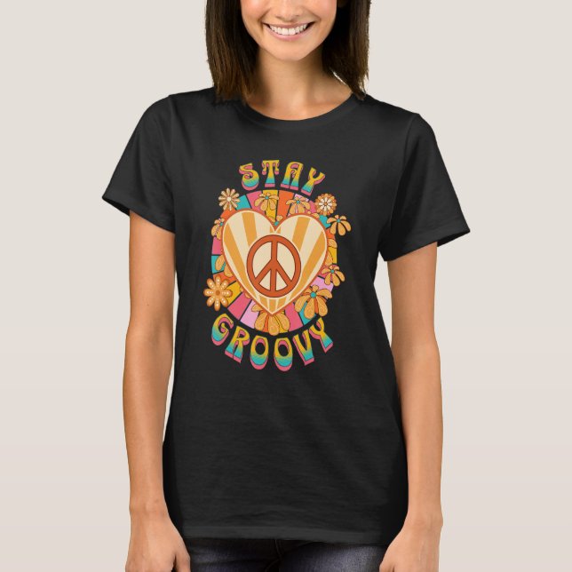 Retro Sunflower Hippie Stay Groovy Positive Mind H T-Shirt (Front)